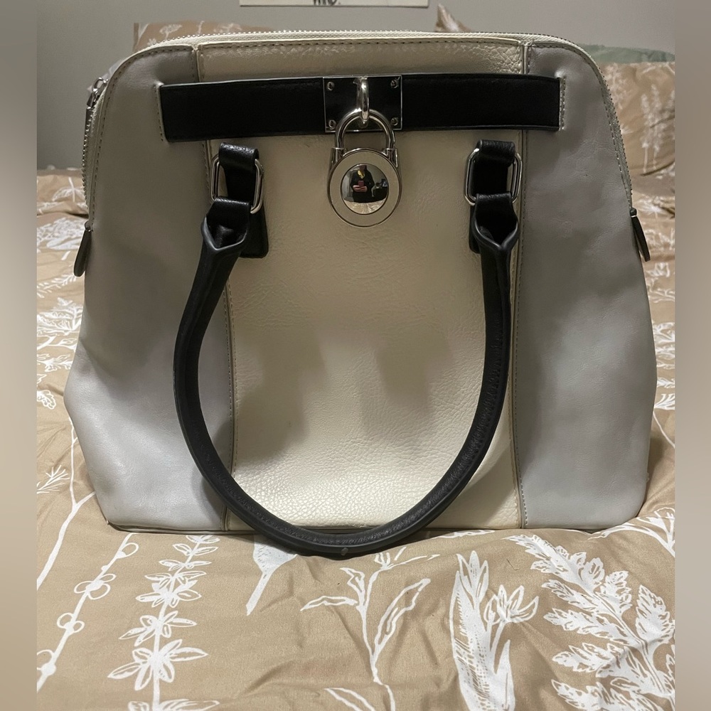 A black and grey purse.